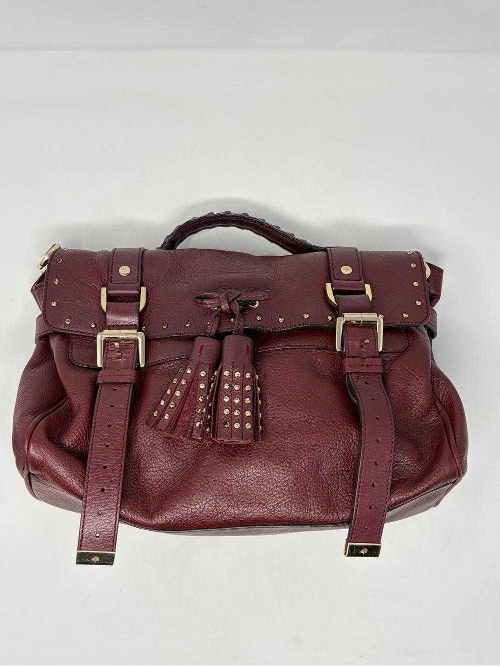 Mulberry Alexa Studded Tassel Satchel Bag Oxblood Burgundy Soft Buffalo Leather - Picture 6 of 16